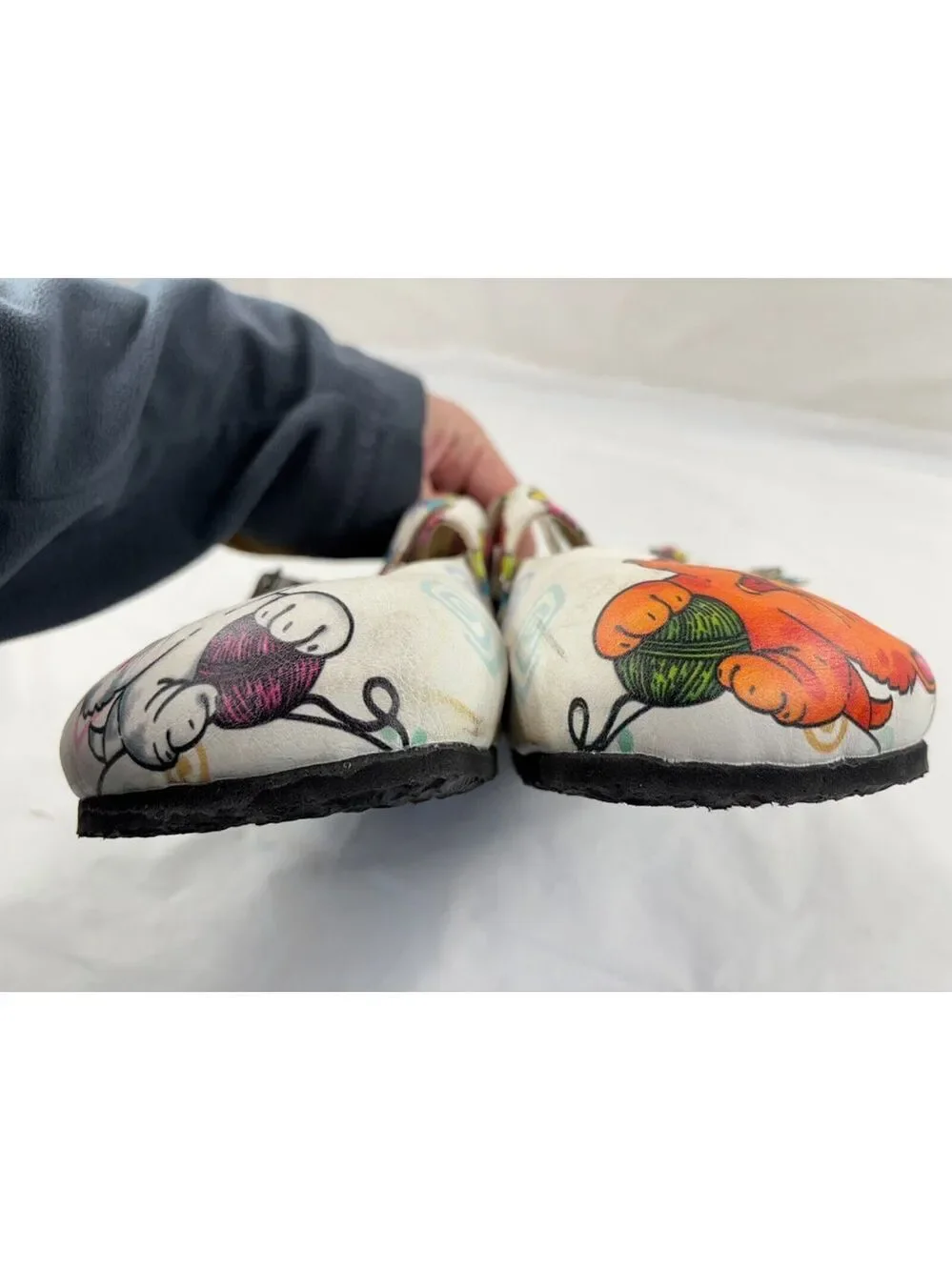 Calceo Handmade cat PATTERNED CLOGS Mules Size 9.5